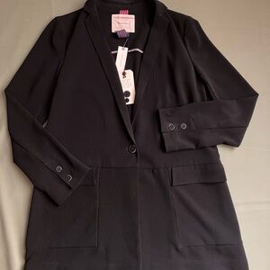 NWT Cartonnier Anthropologie Black Knit Longline Blazer Jacket Boyfriend M